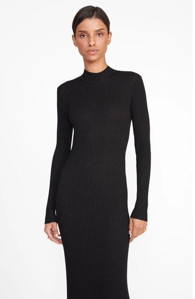 Shop Staud Palmira Long Sleeve Open Back Rib Sweater Dress In Black