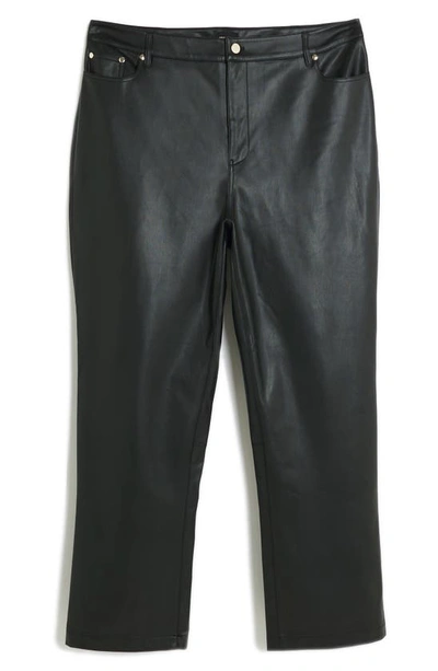 Shop River Island Faux Leather Straight Leg Pants In Black