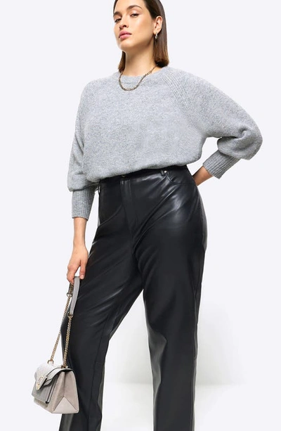 Shop River Island Faux Leather Straight Leg Pants In Black