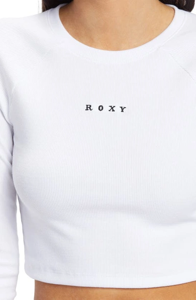 Shop Roxy Roxify Rib Embroidered Long Sleeve Crop T-shirt In Bright White