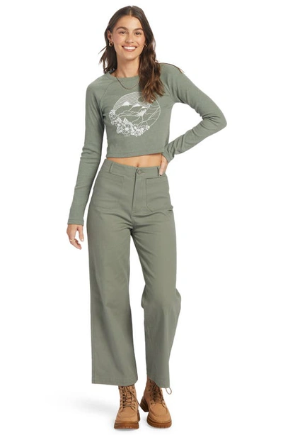 Shop Roxy Mountain View Rib Long Sleeve Graphic Crop T-shirt In Agave Green