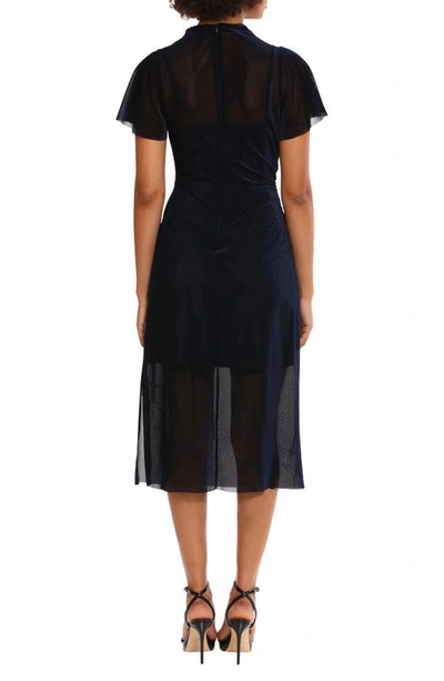 Shop Donna Morgan For Maggy Flutter Sleeve Midi Dress In Navy