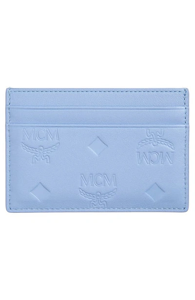 Shop Mcm Aren Logo Embossed Leather Card Case In Della Robbia Blue