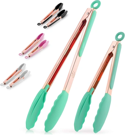Zulay Kitchen Stainless Steel Kitchen Tongs With Lock Mechanism In Multi