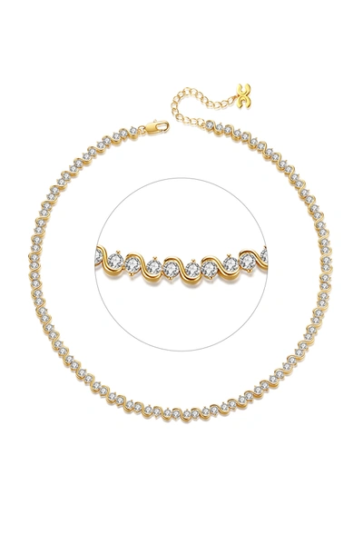 Shop Classicharms Gold Wave Zirconia Tennis Choker Necklace In Silver