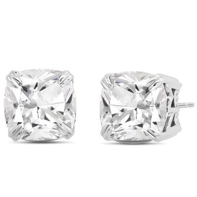 Nicole Miller Sterling Silver With 7mm Cushion Cut Gemstones Stud Earrings In Multi