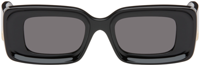 Shop Loewe Black Rectangular Sunglasses In Shiny Black / Smoke