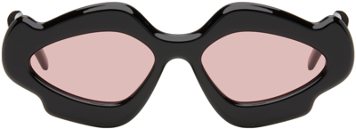 Loewe X Paula's Ibiza Black Scalloped Cat-eye Sunglasses In 01y Black / Violet