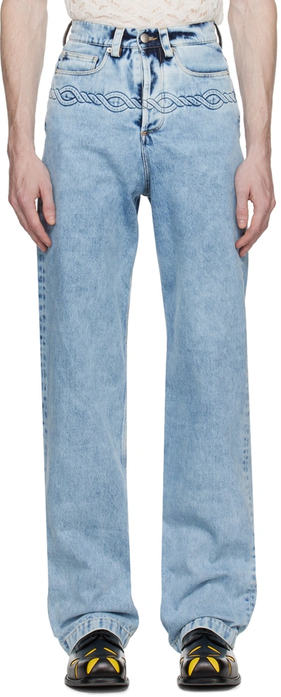Shop Stefan Cooke Blue Cable Corded Jeans In Superwashed