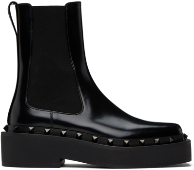 Shop Valentino Black Rockstud Chelsea Boots In 0no Nero