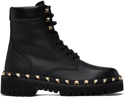 Shop Valentino Black Rockstud Boots In 0no Nero