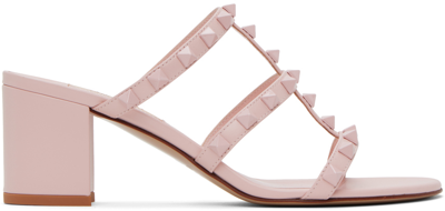 Shop Valentino Pink Rockstud Heeled Sandals In 16q Rose Quartz