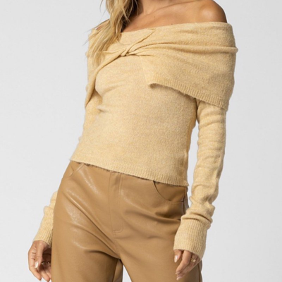 Shop Summer Wren Beige Knitted Off Shoulder Sweater In Brown