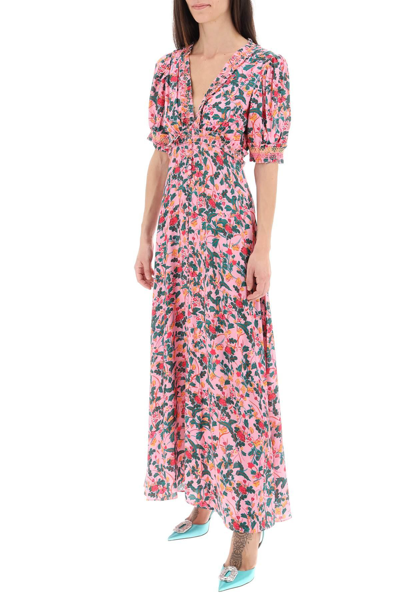 Shop Saloni Lea Floral Crepe Long Dress In Pink