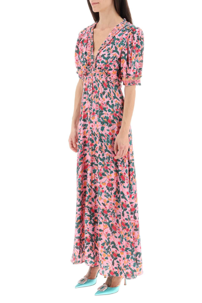 Shop Saloni Lea Floral Crepe Long Dress In Pink