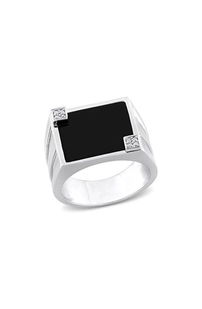 Shop Delmar Onyx & Diamond Square Ring In Black