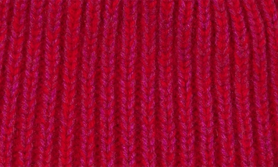 Stewart Of Scotland Two-tone Rib Knit Beanie With Genuine Shearling Pom In Red Pink