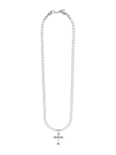 Shop Emanuele Bicocchi Men's Sterling Silver & Freshwater Pearl Fleury Cross Necklace