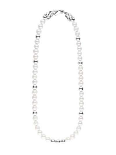 Shop Emanuele Bicocchi Men's Sterling Silver & Freshwater Pearl Beaded Necklace In White