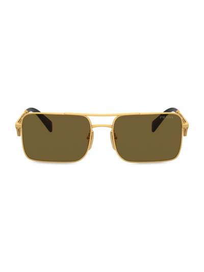 Shop Prada Men's A52s 56mm Rectangular Sunglasses In Matte Gold Brown