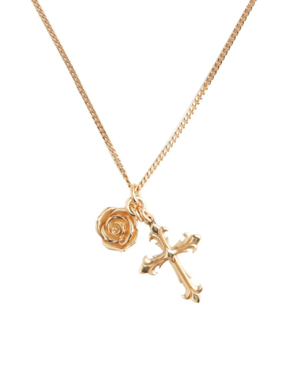 Shop Emanuele Bicocchi Men's 24k Gold-plated Sterling Silver Rose & Cross Pendant Necklace