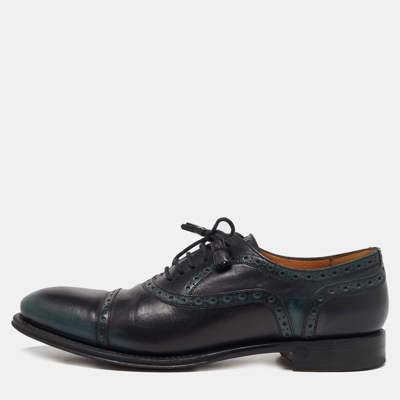 Pre-owned Gucci Black Leather Lace Up Brogue Oxfords Size 39