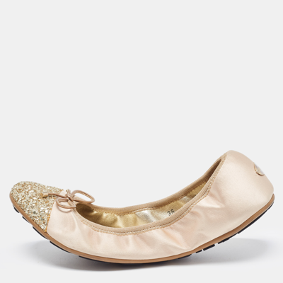 Pre-owned Jimmy Choo Beige Satin And Glitter Ballet Flats Size 38