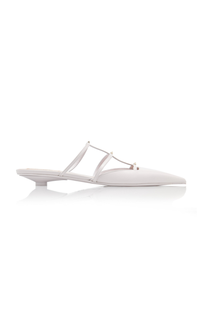 Shop Valentino Rockstud Wispy Leather Ballerina Flats In Ivory
