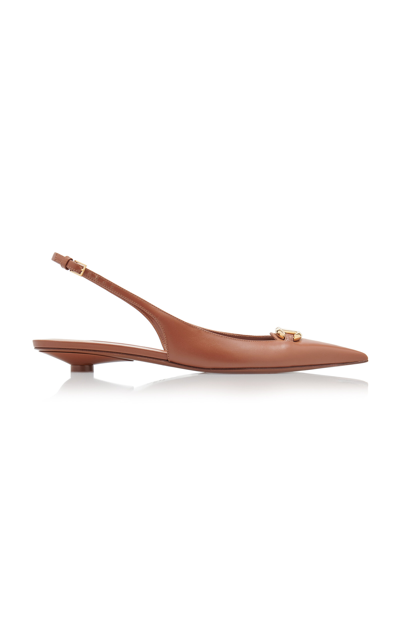 Shop Valentino Vlogo Moon Leather Slingback Flats In Brown
