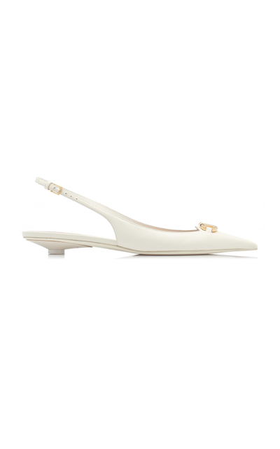 Shop Valentino Vlogo Moon Leather Slingback Flats In White