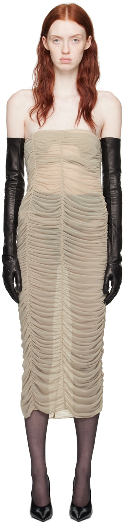 Shop Elena Velez Beige Ruched Midi Dress In Tissue