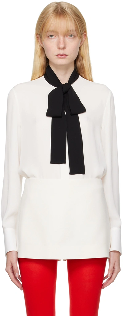 Shop Valentino White & Black Scarf Shirt In 0an Avorio/nero
