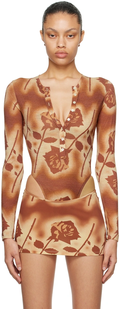 Shop Miaou Orange Carrie Bodysuit In Stenciled Rose