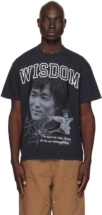 Shop Awake Ny Black 'wisdom' T-shirt In Washed Black