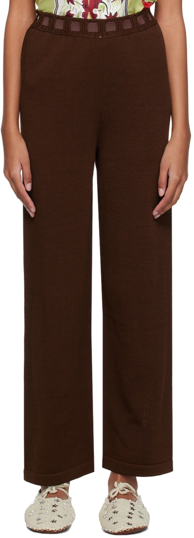 Shop Bode Brown Johnny Knit Trousers