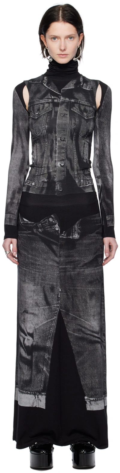 Shop Jean Paul Gaultier Black Trompe L'oeil Maxi Dress In 0002 Black/grey