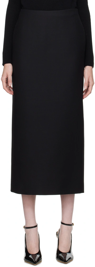 Shop Valentino Black Vented Midi Skirt In 0no Nero