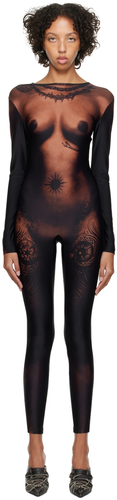 Shop Jean Paul Gaultier Black & Brown 'the Ebony Body Tattoo' Jumpsuit In 67 Darknude