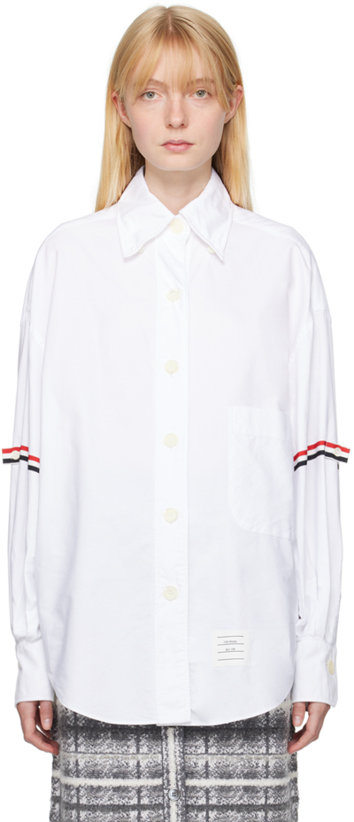 Shop Thom Browne White Supersize Rwb Armbands Shirt In 100 White