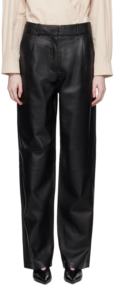 Shop Kassl Editions Black Pleated Leather Trousers In 0001 Black