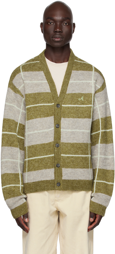 Shop Awake Ny Khaki Striped Cardigan In Sage Multi
