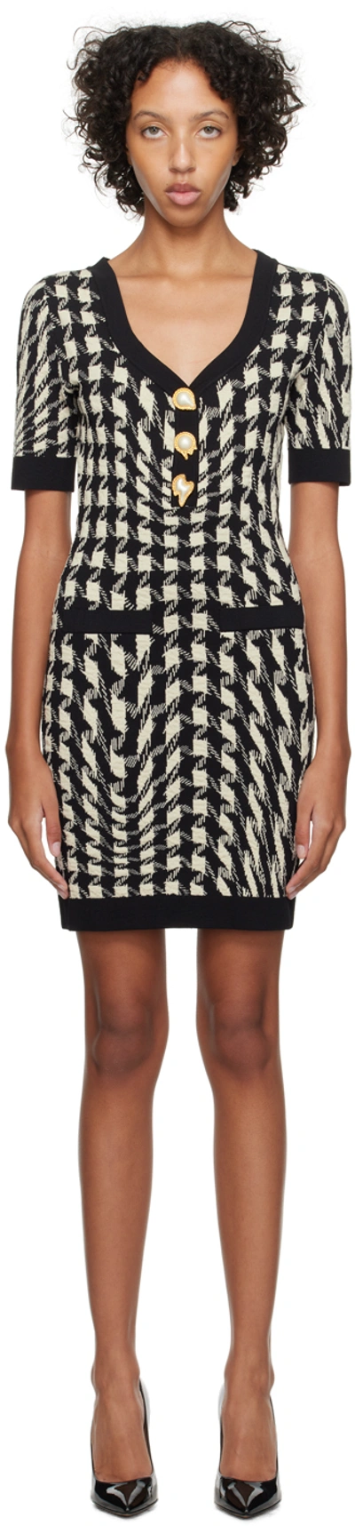 Shop Moschino Black & Off-white Houndstooth Minidress In A1555 Black