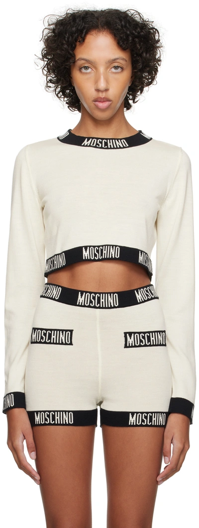 Shop Moschino Off-white Jacquard Sweater In A3002 White