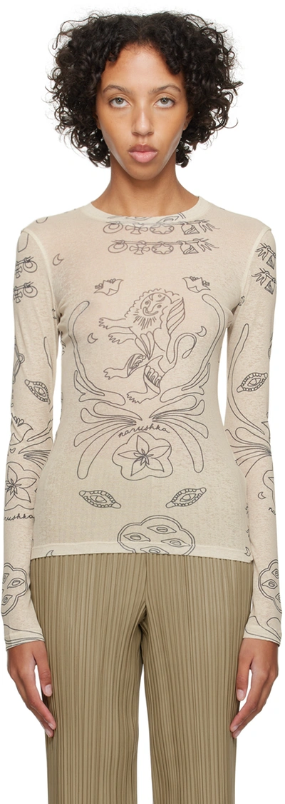 Shop Nanushka Beige Lymee Long Sleeve T-shirt In Tattoo