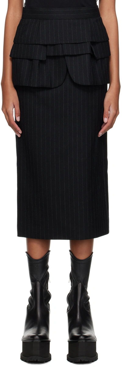 Shop Sacai Black Chalk Stripe Midi Skirt In 001 Black