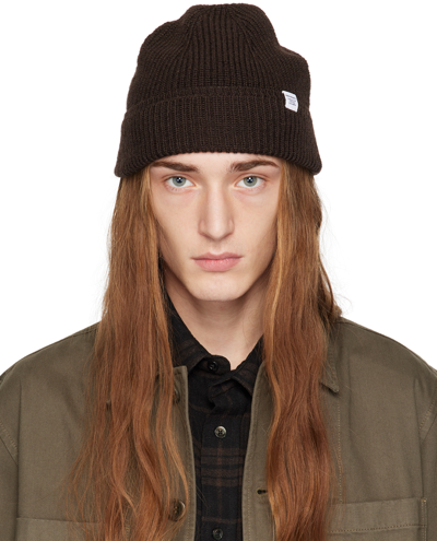 Shop Norse Projects Brown Rib Beanie In Espresso