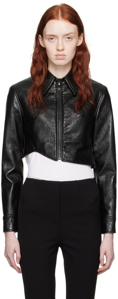 Shop Recto Black Signature Detail Faux-leather Jacket