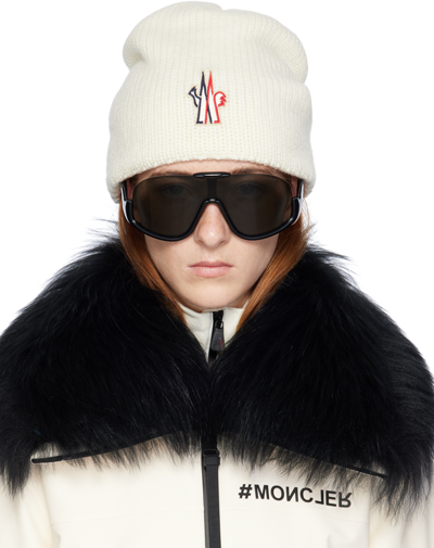 Shop Moncler White Patch Beanie In 30 White