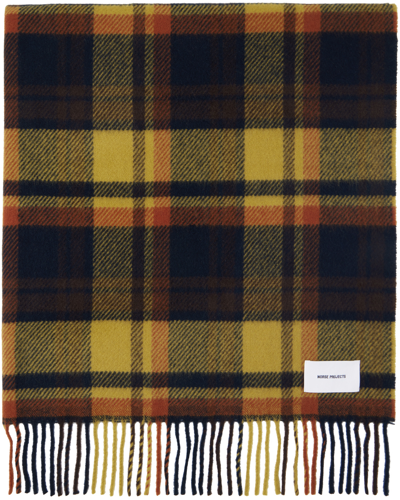 Shop Norse Projects Multicolor Checked Scarf In Dark Navy