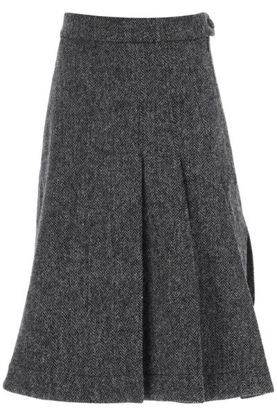 Shop Saks Potts Nicoline A-line Skirt In Herringbone Wool In Grey